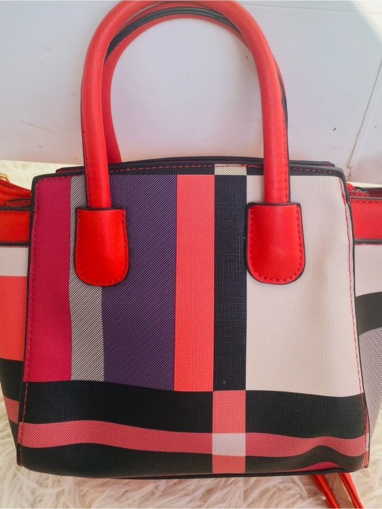 Handbags - Coral Red Plaid Structured Satchel Crossbody Top Handle Handbag Purse